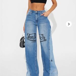 Von Dutch Two Tone Reconstructed Wide Leg Jeans - Medium Wash✨